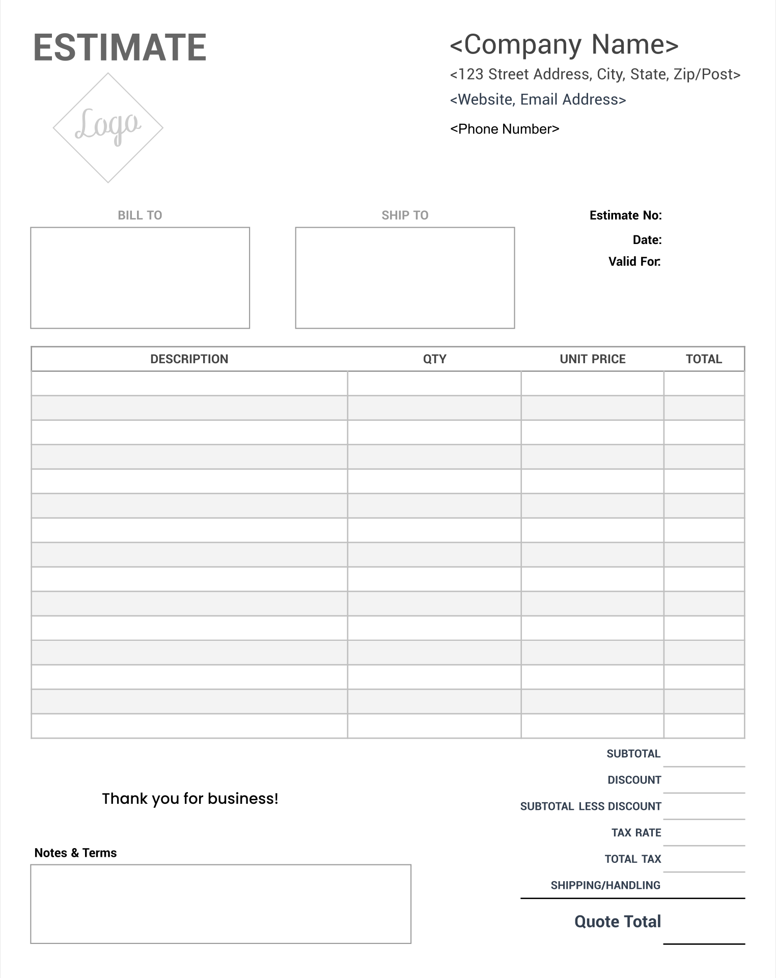 Job Estimate Form Templates | Estimate Template, Letterhead intended for Free Printable Job Quote Forms