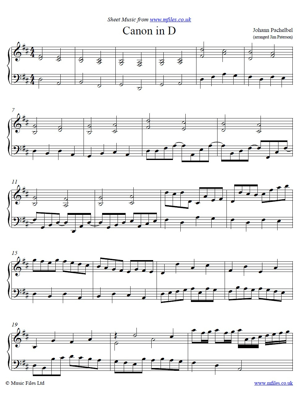 Johann Pachelbel : Canon In D - Arranged For Piano : Classical within Canon In D Piano Sheet Music Free Printable