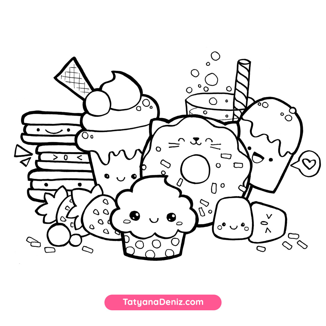 Kawaii Sweets Doodle: Free Coloring Page (Printalbe Pdf) with regard to Free Printable Pictures to Color