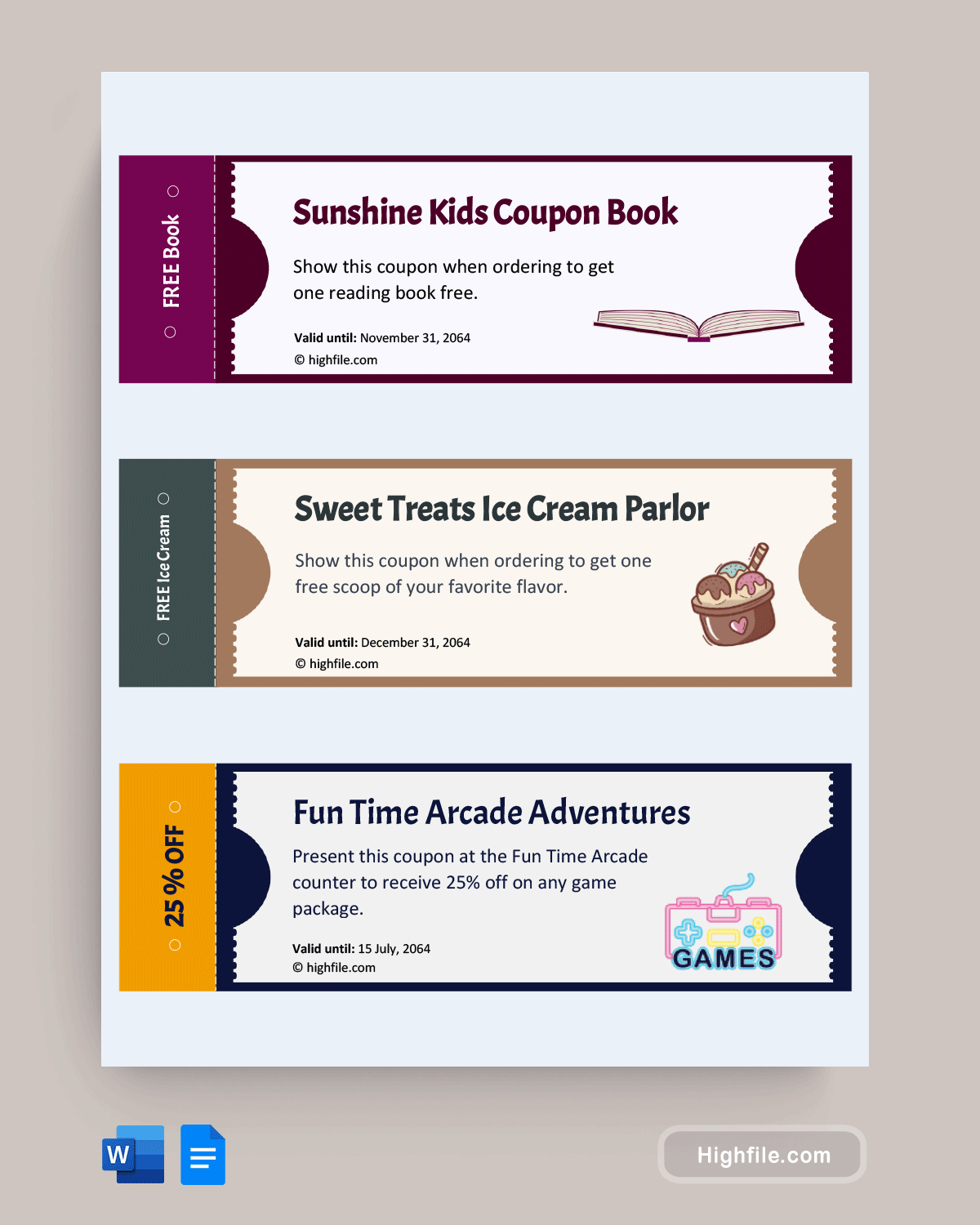 Kids Coupon Book Template - Word | Google Docs - Highfile within Free Printable Scoop Away Coupons