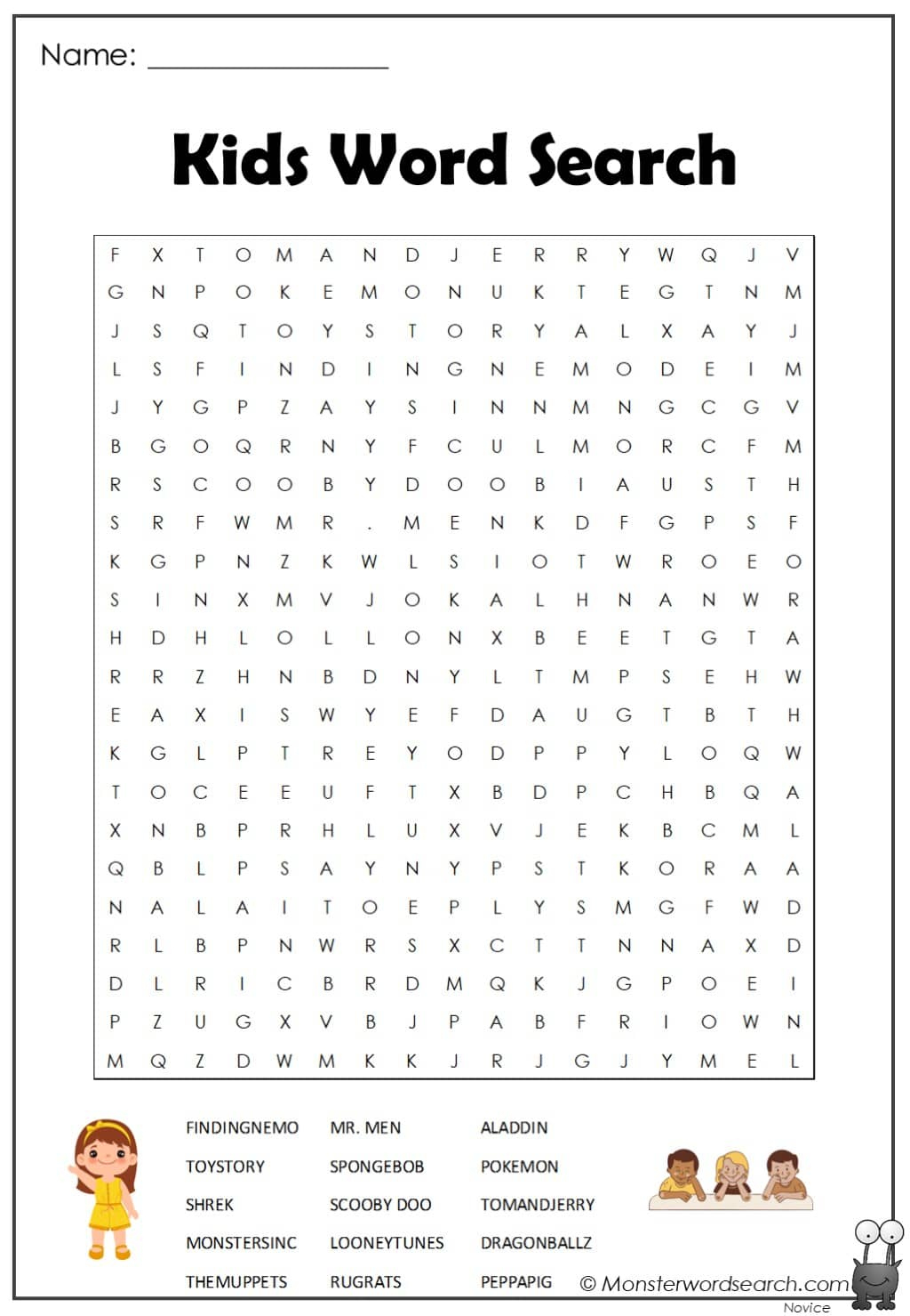 Kids Word Search - Monster Word Search intended for Free Printable Word Searches for Kids