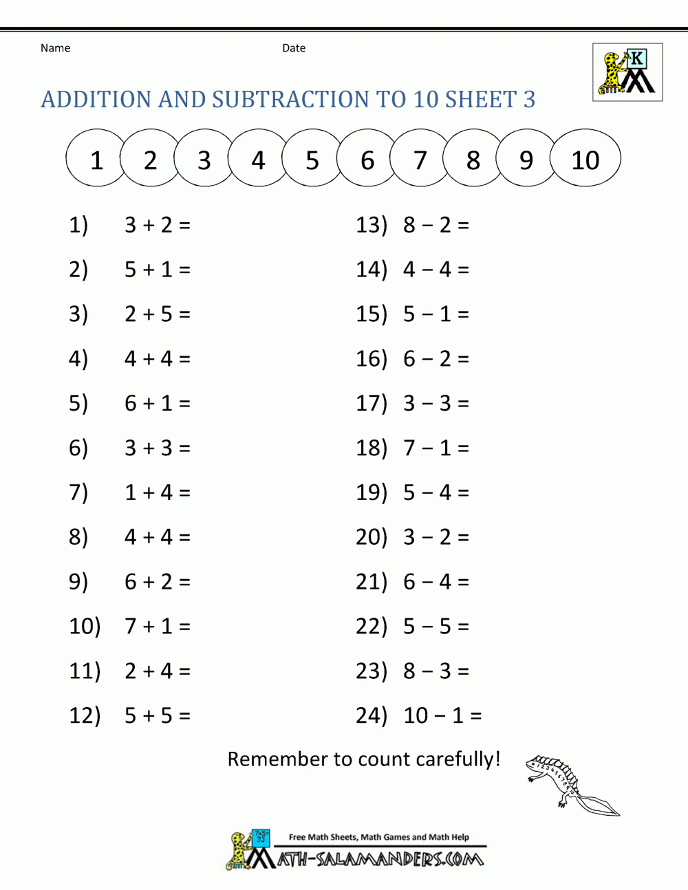 Kindergarten Addition And Subtraction Worksheets pertaining to Free Printable Addition And Subtraction Worksheets