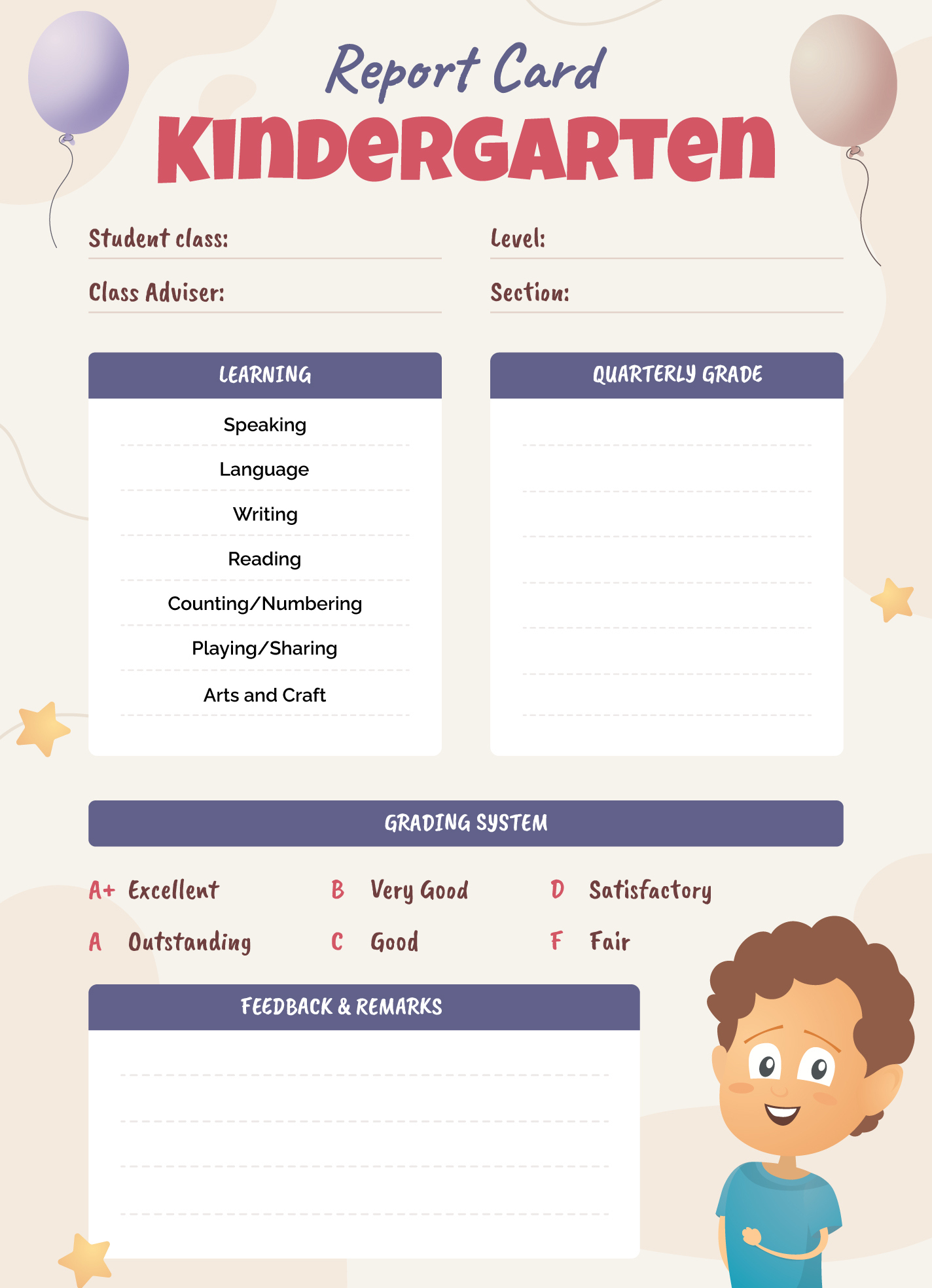 Kindergarten Report Card Free Google Docs Template - Gdoc.io within Free Printable Kindergarten Report Cards