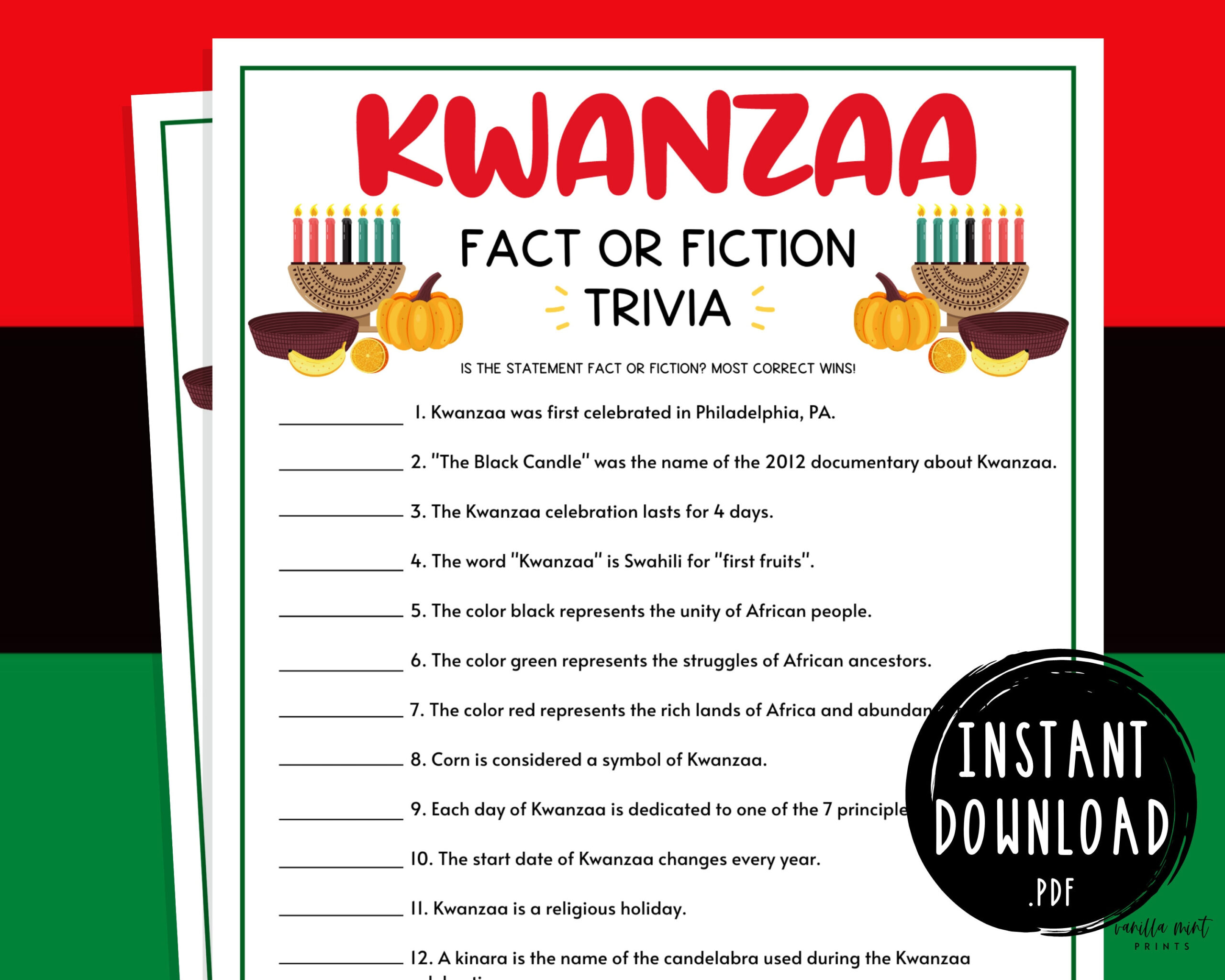 Kwanzaa Trivia Game Printable Kwanzaa Party Games Fun Activities for Kwanzaa Trivia Free Printable