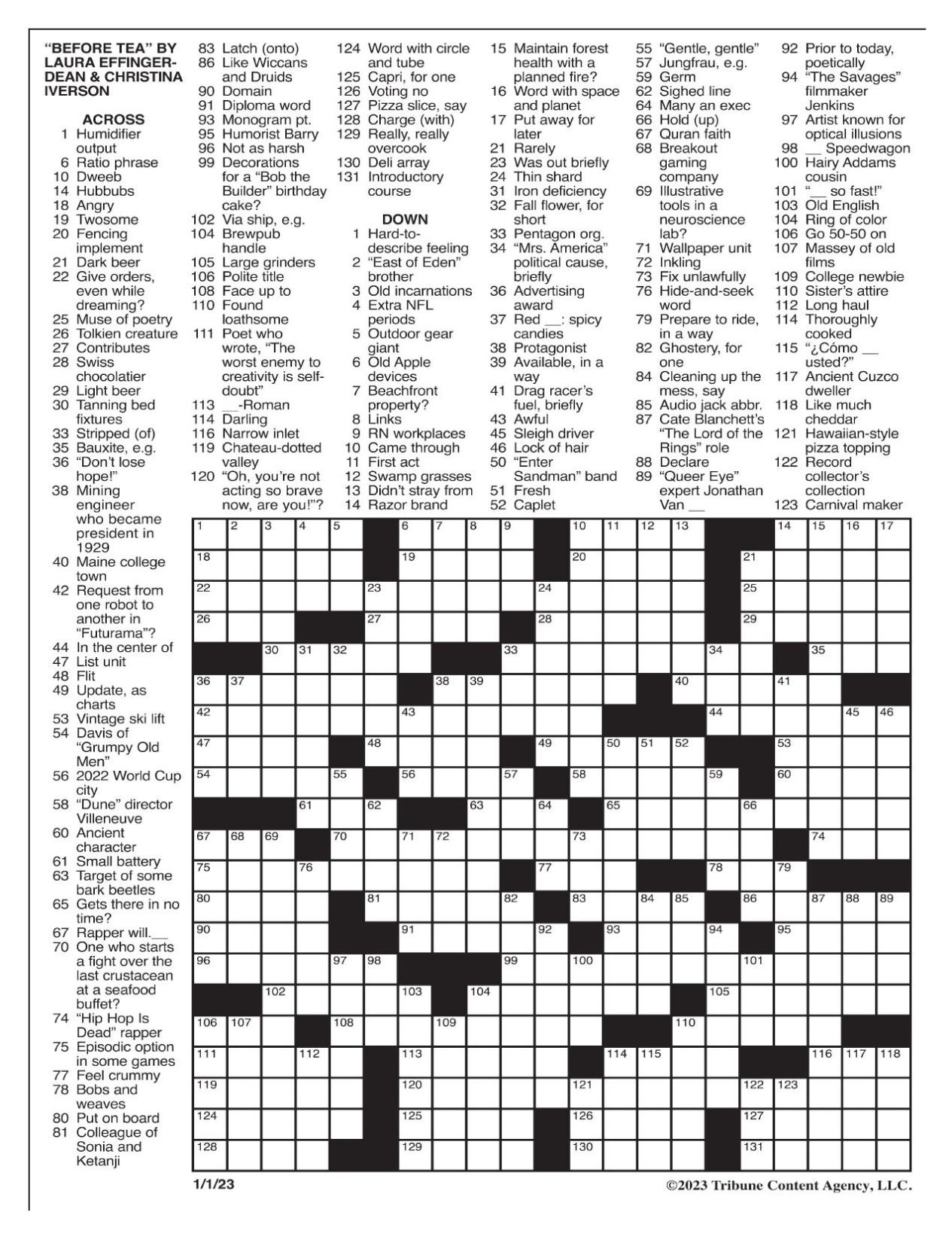 La Times Crossword: Jan. 1, 2023 | Crosswords | Yakimaherald throughout Free La Times Crossword Printable