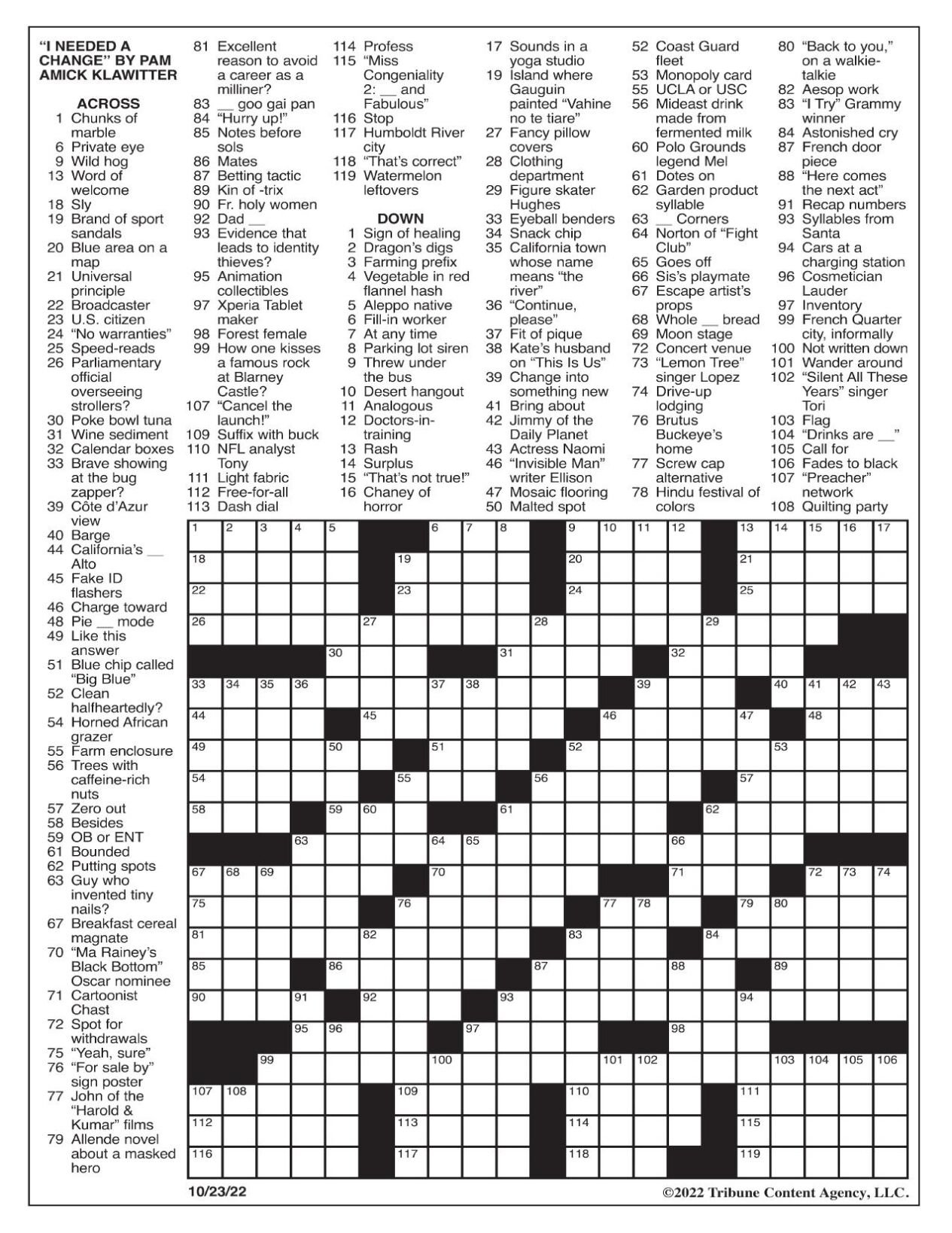 La Times Crossword: Oct. 23, 2022 | Crosswords | Yakimaherald inside Free La Times Crossword Printable