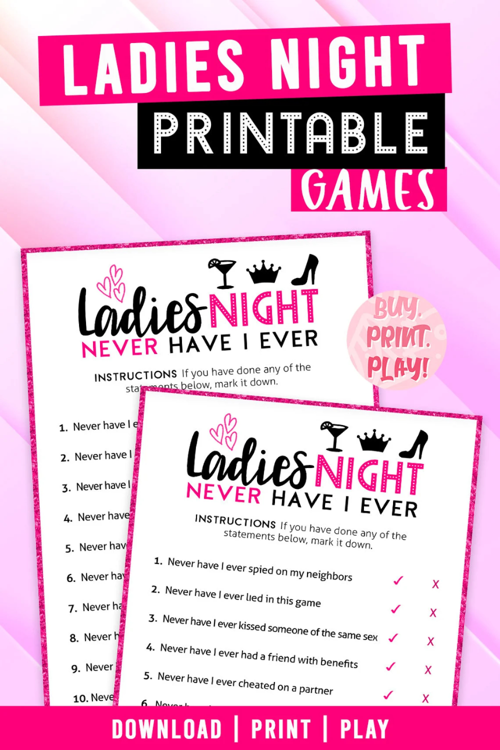 Ladies Night Games Never Have I Ever Printable Game Girls Night intended for Free Printable Women'S Party Games