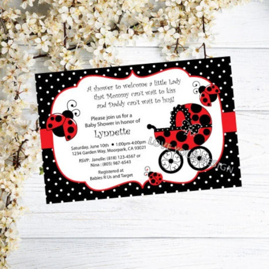 Ladybug Baby Shower Invitation Digital File You Print Ladybird in Free Printable Ladybug Baby Shower Invitations Templates