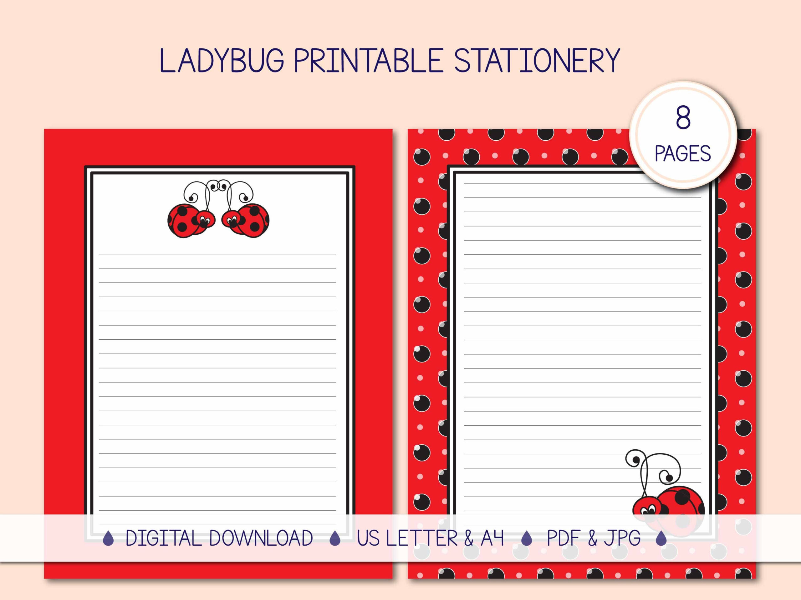 Ladybug Printable Stationery Writing Paper For Instant Download pertaining to Free Printable Ladybug Stationery