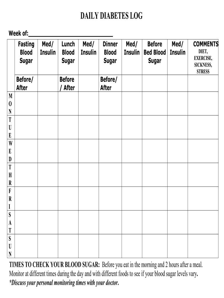 Large Print Printable Blood Sugar Log Sheet - Fill Online for Free Diabetic Log Book Printable