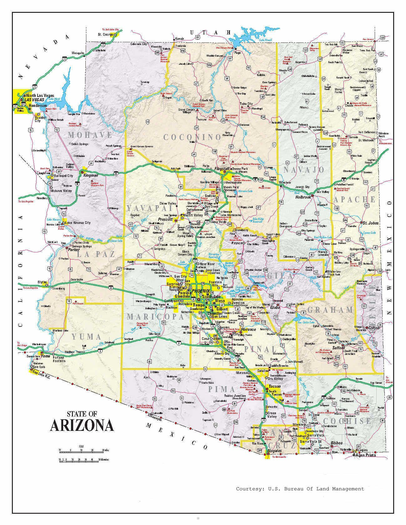 Large Printable Map Of Arizona | Printablee - Arizona Map inside Free Printable Map of Arizona