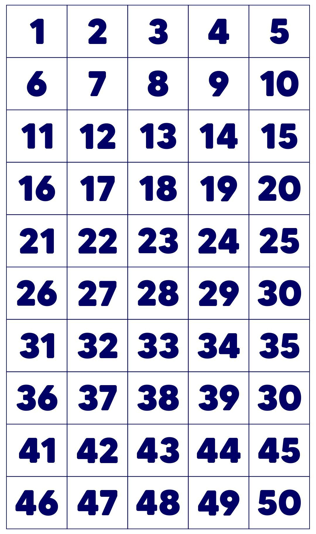 Large Printable Numbers 1-50 | Number Chart, Flashcards intended for Free Printable Numbers 1-50