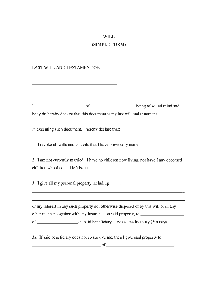 Last Will And Testament - Fill Online, Printable, Fillable, Blank with Free Printable Basic Will