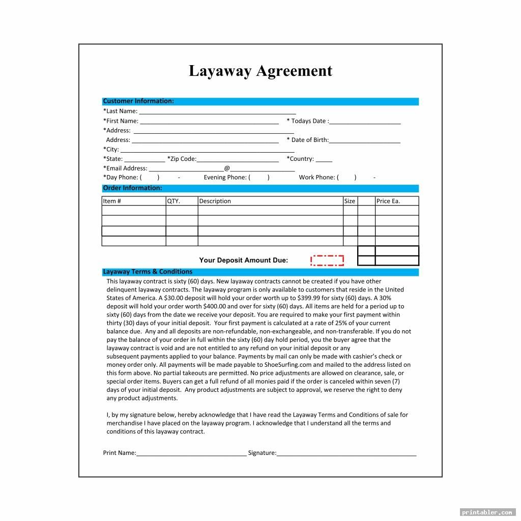 Layaway Contract Template Printable | Contract Template, Template throughout Free Printable Layaway Forms