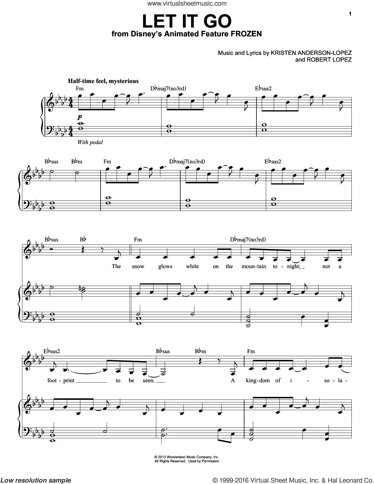 Let It Go (From Frozen) Sheet Music For Voice And Piano (Pdf) with Let It Go Piano Sheet Music Free Printable