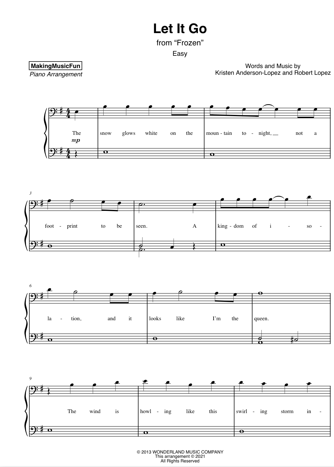 Let It Go (Frozen) | Easy Piano Sheet Music – The Piano Student pertaining to Frozen Piano Sheet Music Free Printable