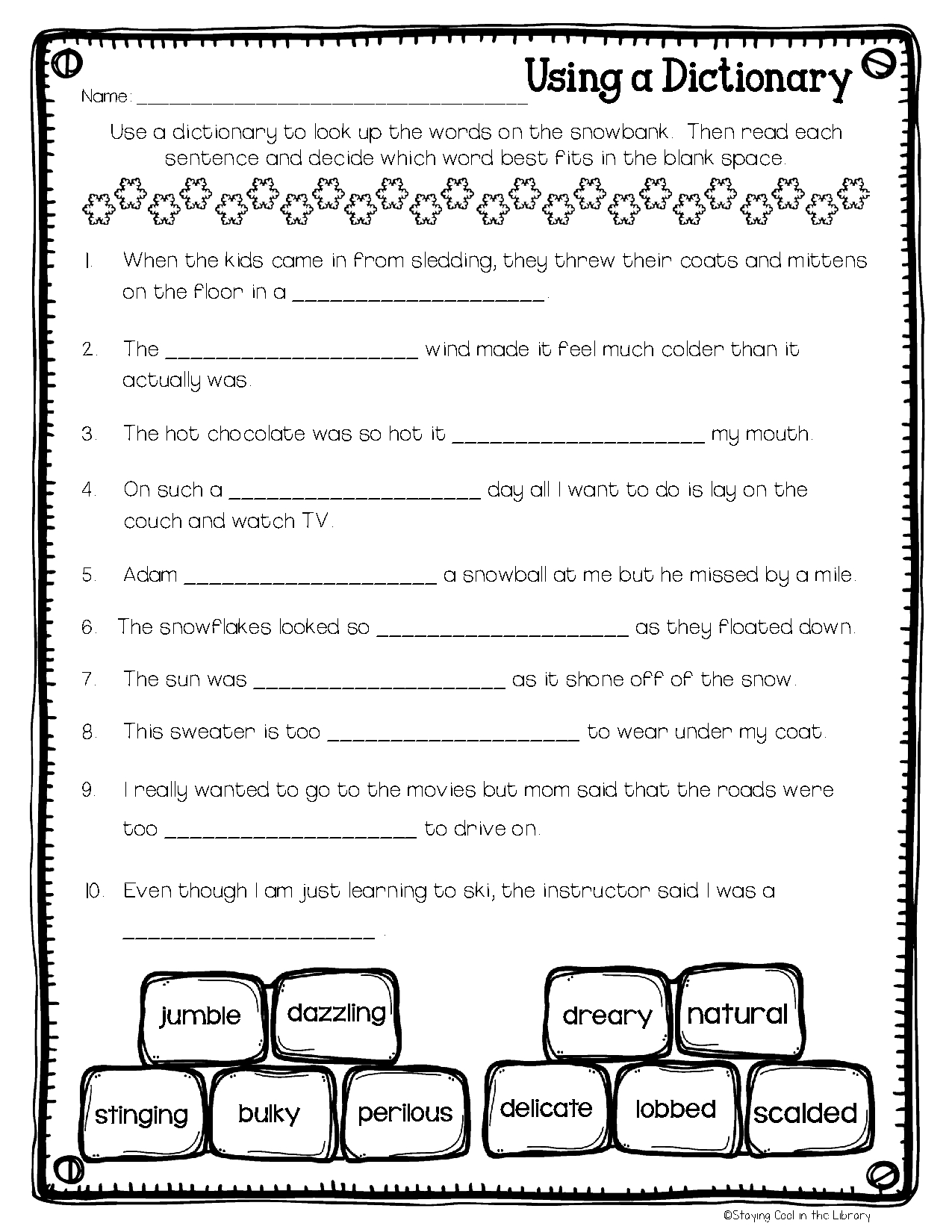 Library No Prep Printables - Winter Theme in Free Printable Library Skills Worksheets