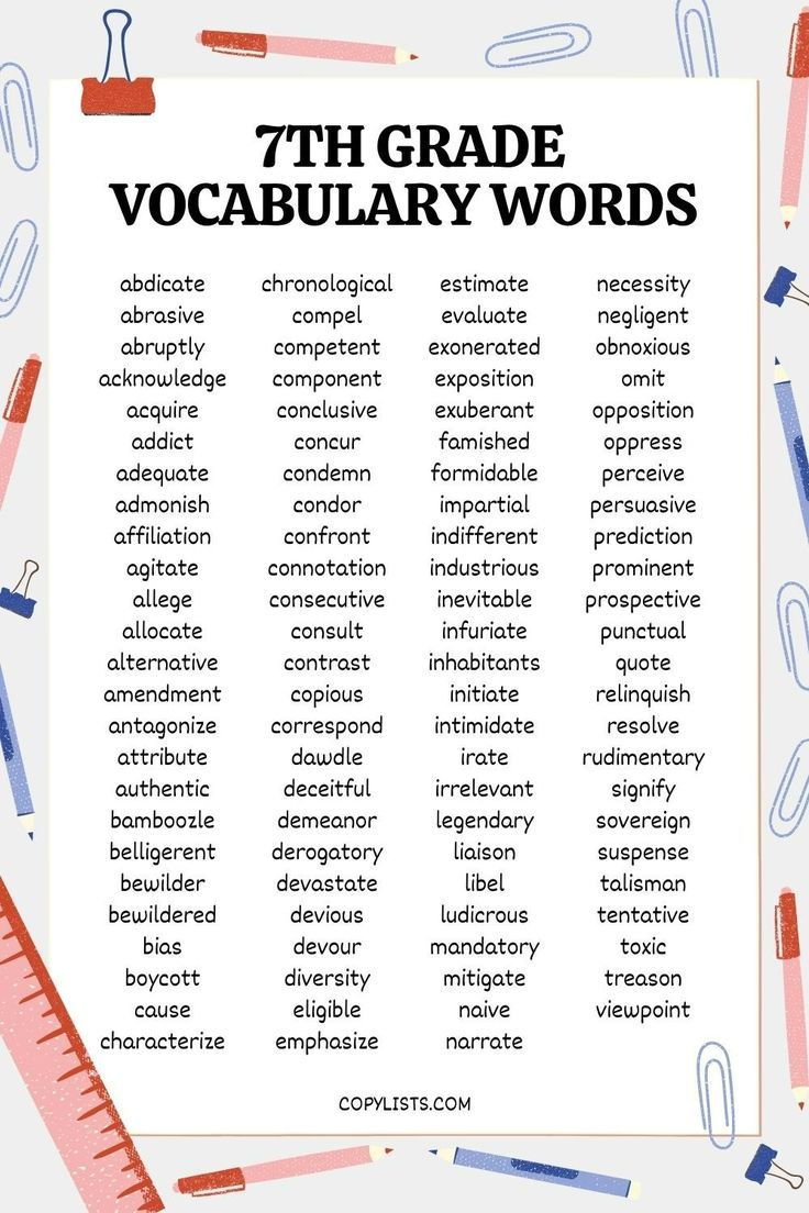 List Of 7Th Grade Vocabulary Words To Print Or Download | Spelling in Free Printable 7Th Grade Vocabulary Worksheets