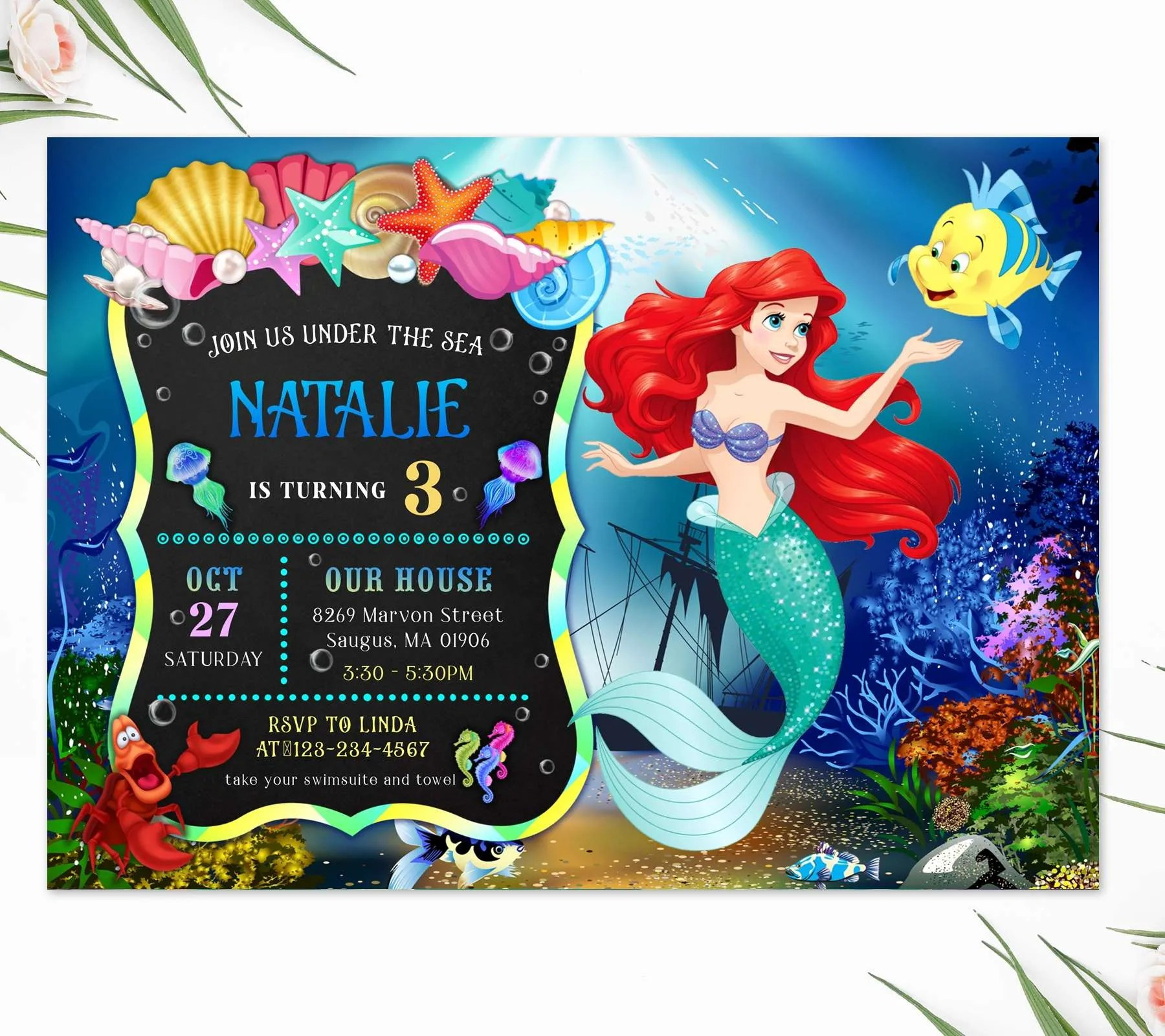 Little Mermaid Invitation Template Free pertaining to Free Little Mermaid Printable Invitations