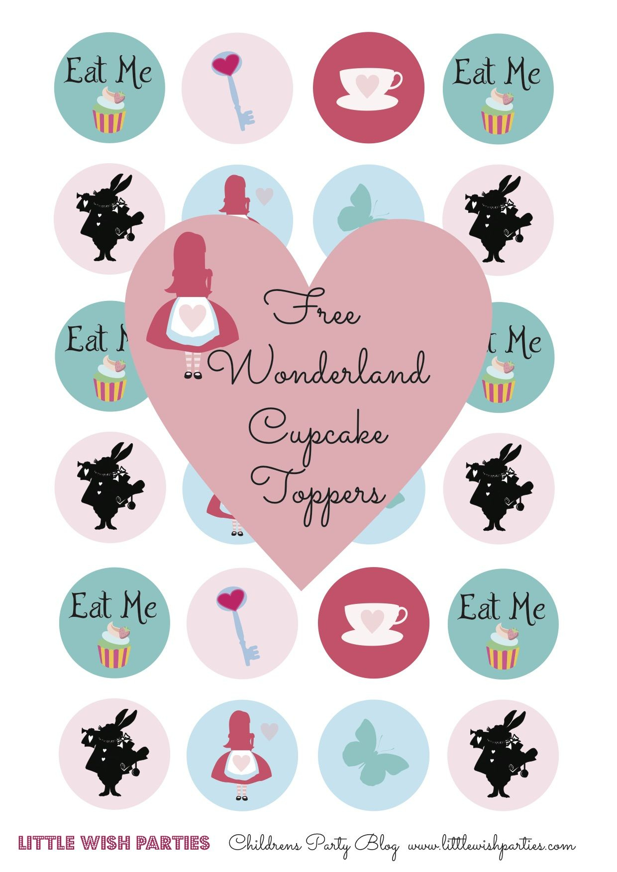 Little Wish Parties | Free Wonderland Cupcake Toppers | Https for Alice In Wonderland Cupcake Toppers Free Printable