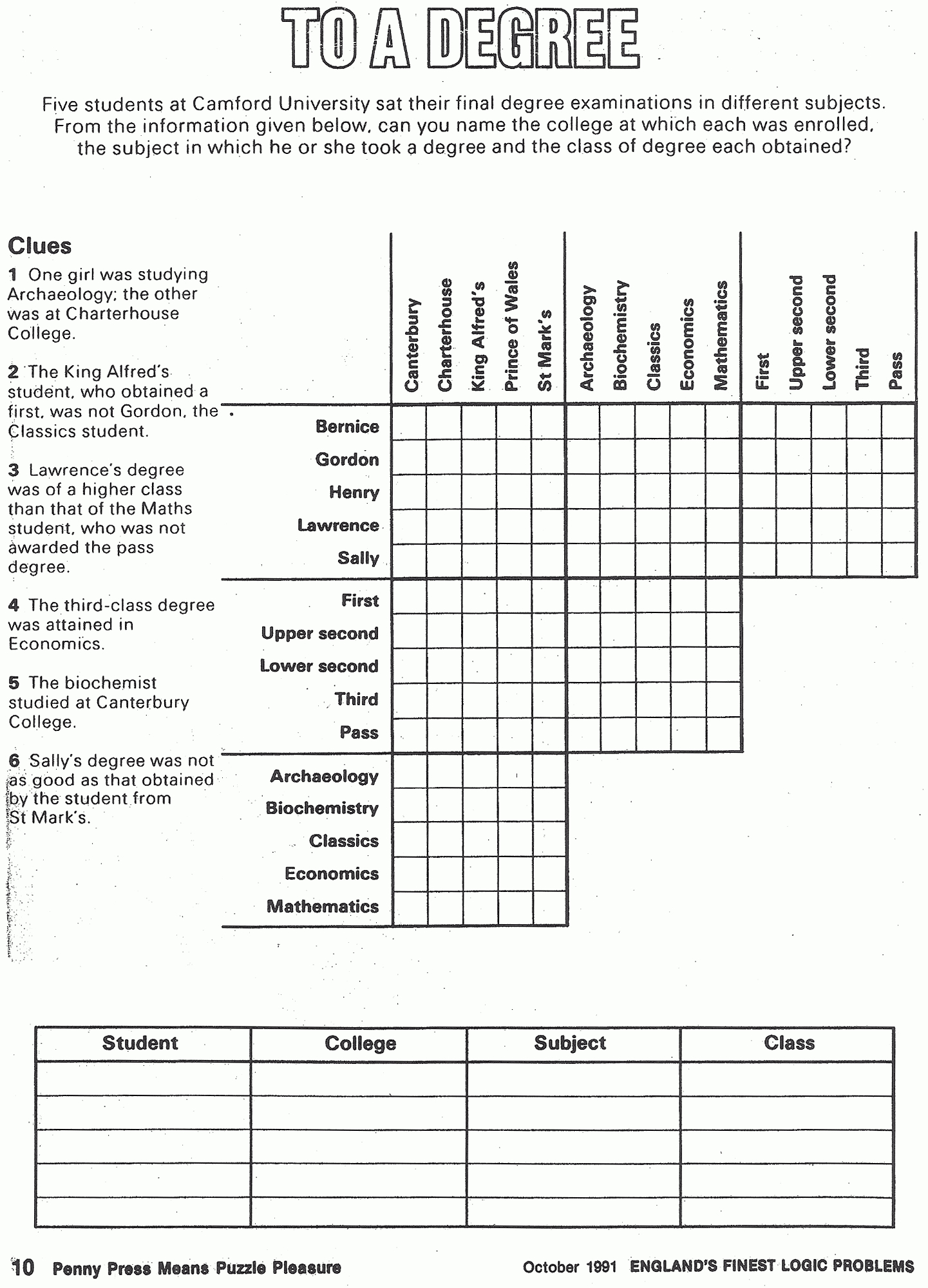 Logic Puzzles Free Printable for Free Printable Logic Puzzles