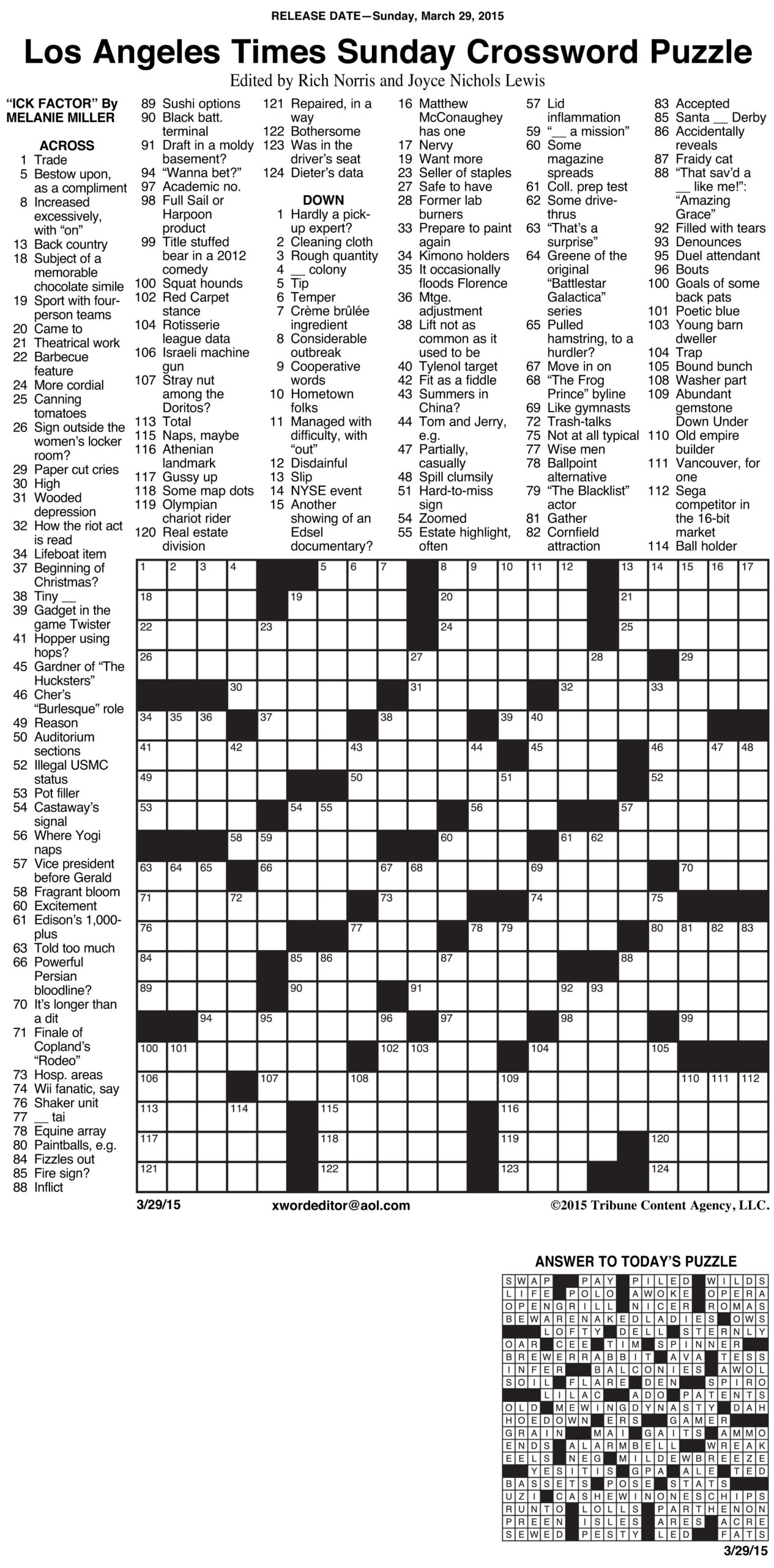 Los Angeles Times Sunday Crossword Puzzle regarding La Times Free Printable Crosswords