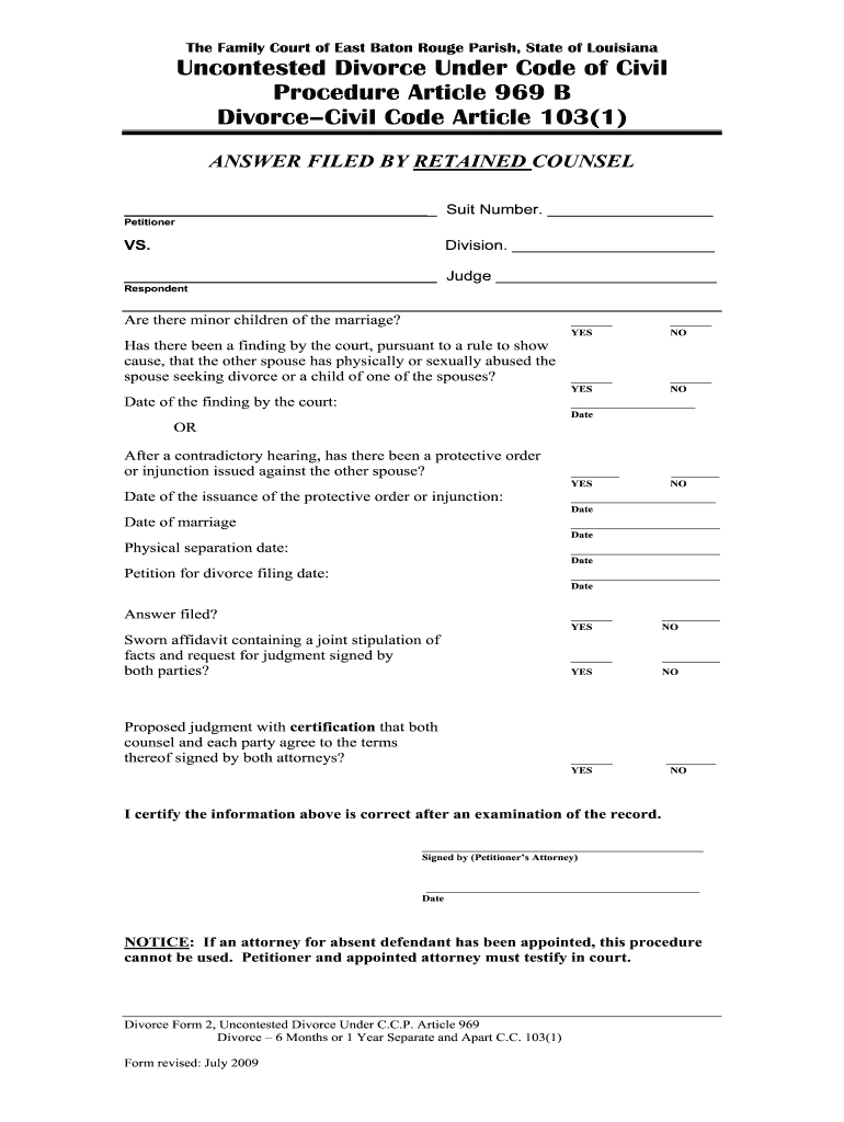 Louisiana Uncontested Divorce Forms - Fill Online, Printable for Free Printable Divorce Papers For Louisiana