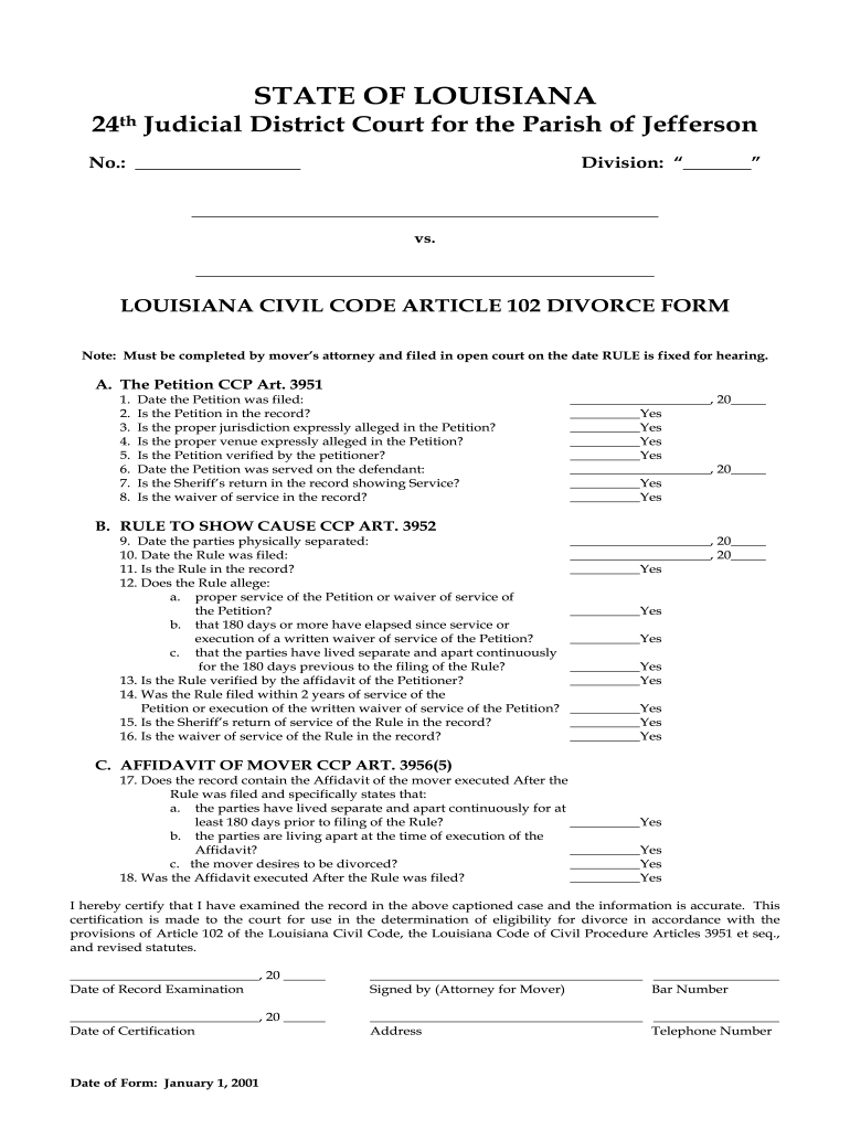 Louisiana Uncontested Divorce Forms Free in Free Printable Divorce Papers For Louisiana