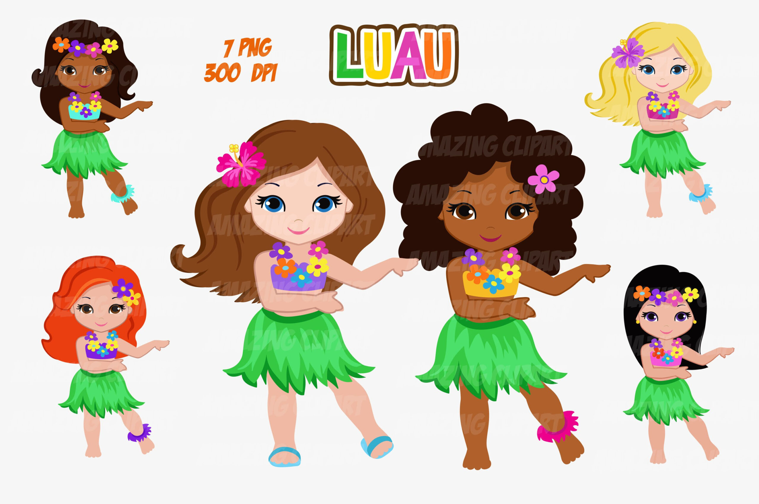 Luau Party Digital Clipart, Hawaii Clipart. in Free Printable Luau Clipart