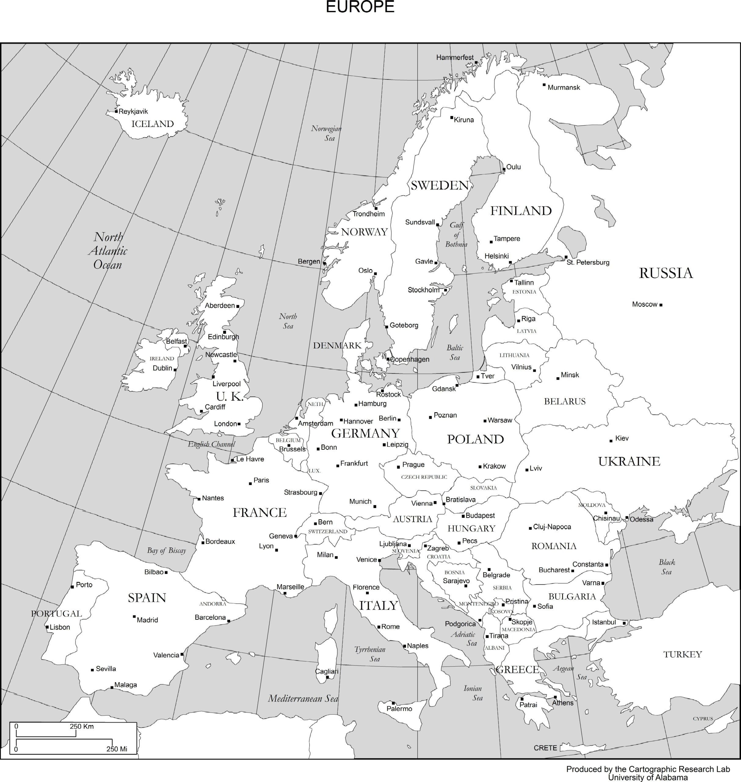 Maps Of Europe inside Free Printable Map of Europe With Cities