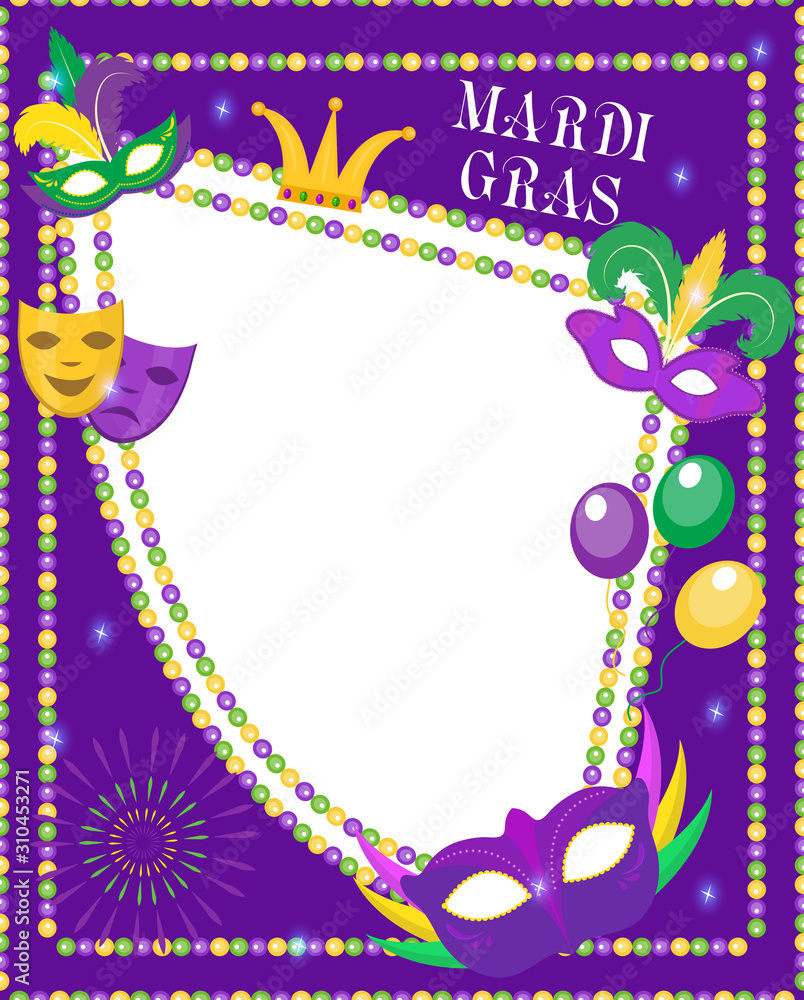 Mardi Gras Frame Template With Space For Text. Mardi Gras Carnival intended for Free Printable Mardi Gras Invitations