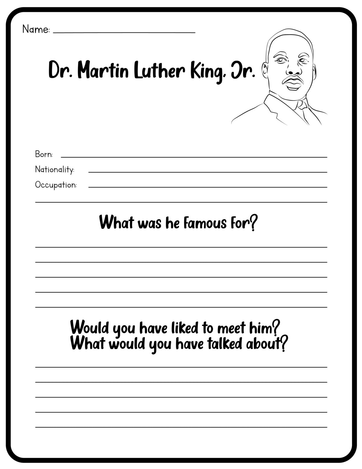 Martin Luther King, Jr. Worksheets (Free Printables) - Frugal Mom Eh! in Free Printable Martin Luther King Jr Worksheets for Kindergarten