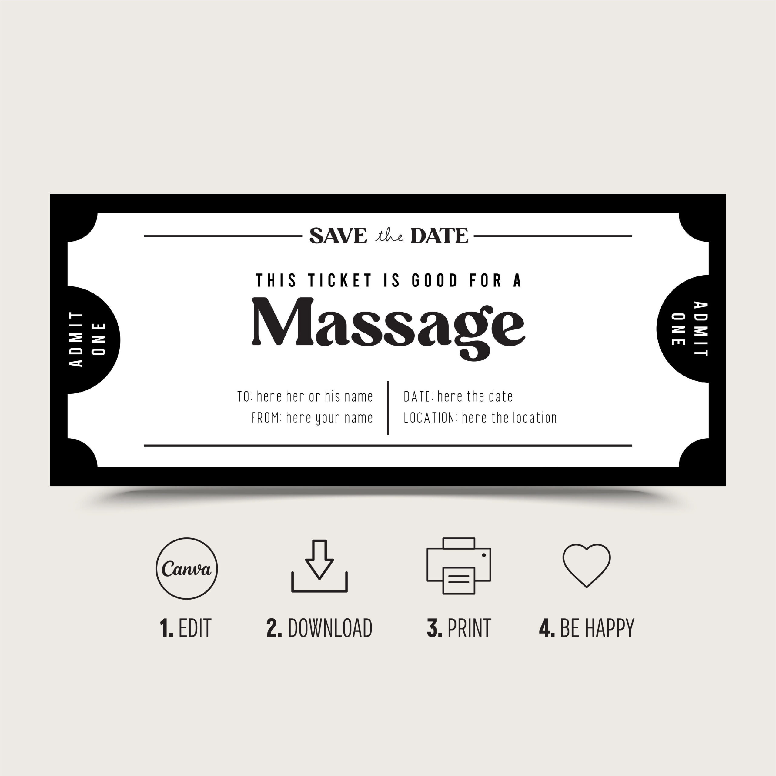 Massage Gift Coupon Instant Download, Editable Text Printable intended for Free Massage Coupon Printable