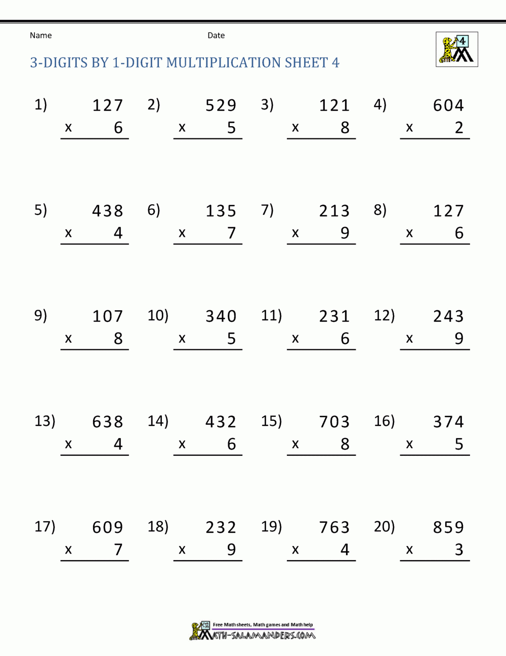 Math Multiplication Worksheets 4Th Grade with regard to Free Printable Multiplication Worksheets for 4th Grade