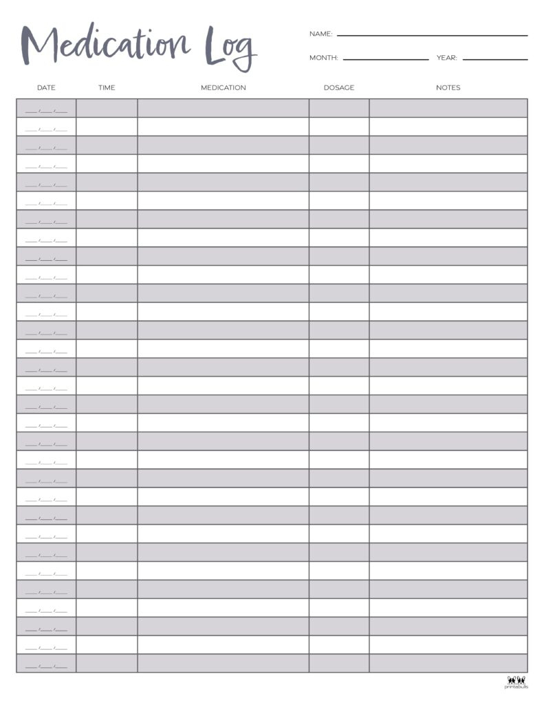 Medication Logs - 25 Free Printables | Printabulls throughout Free Printable Medication Log