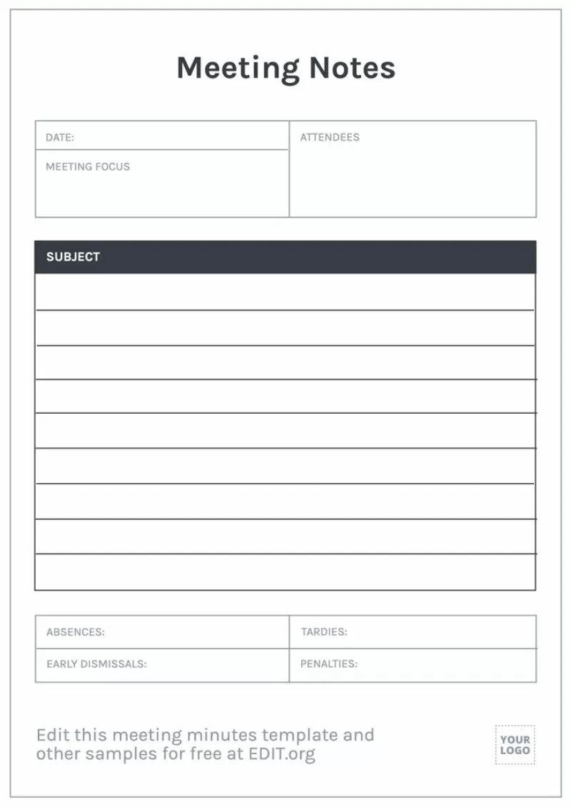 Meeting Minutes Templates To Edit Online And Print within Meeting Minutes Template Free Printable