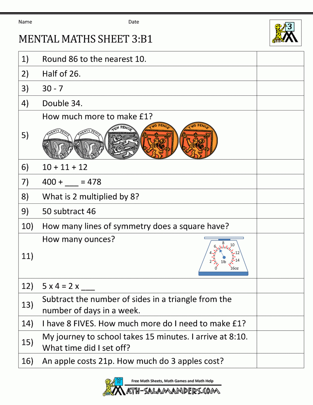 Mental Maths Year 3 Worksheets with Free Printable Mental Math Worksheets