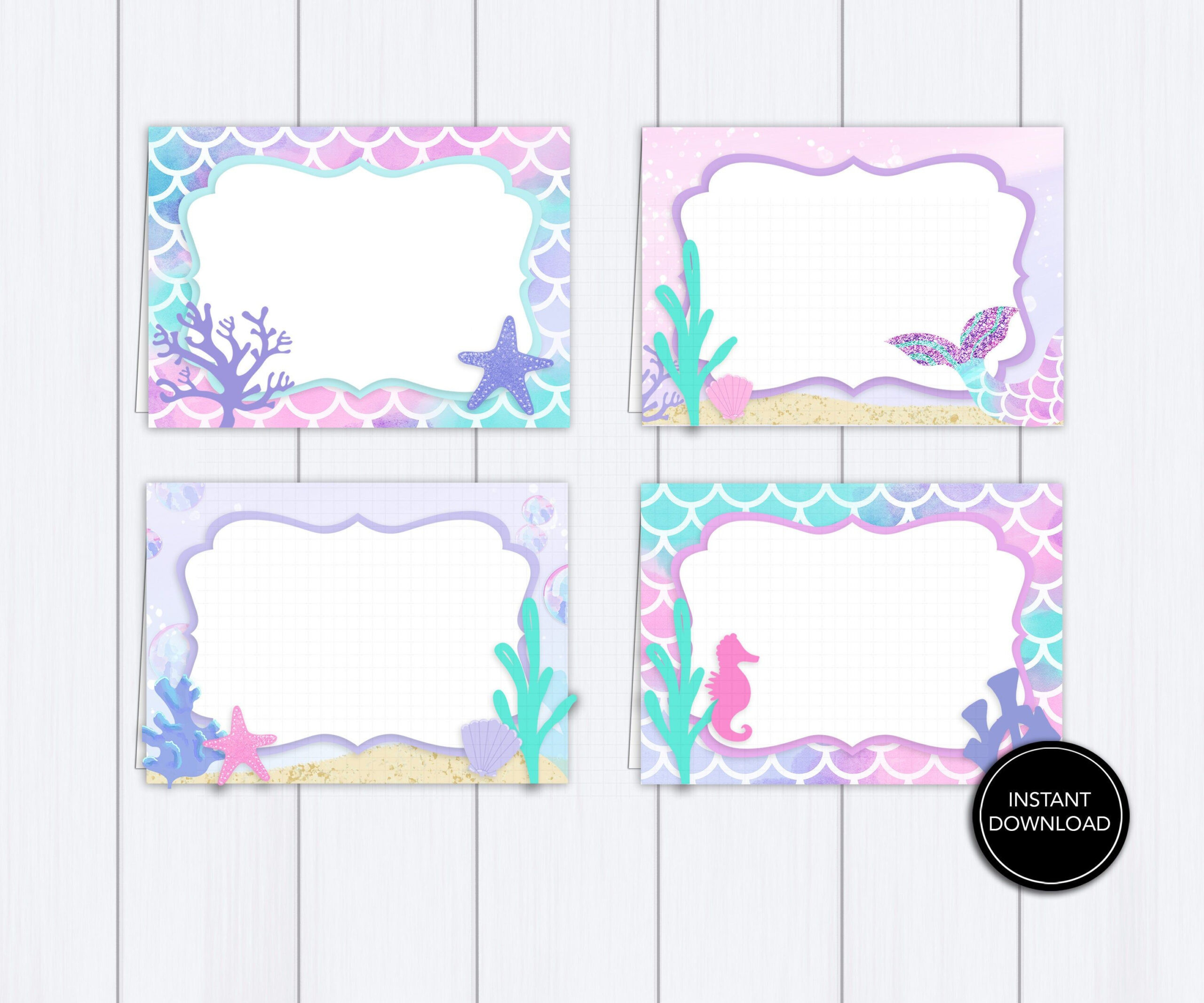 Mermaid Tent Cards Printable: Under The Sea Food Labels for Free Printable Mermaid Tags