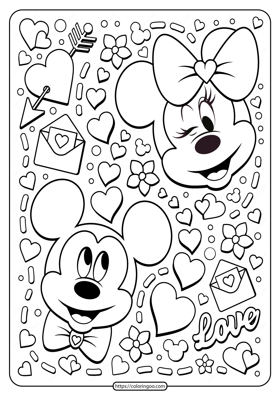 Mickey And Minnie Mouse Valentine Coloring Page within Free Printable Disney Valentine Coloring Pages