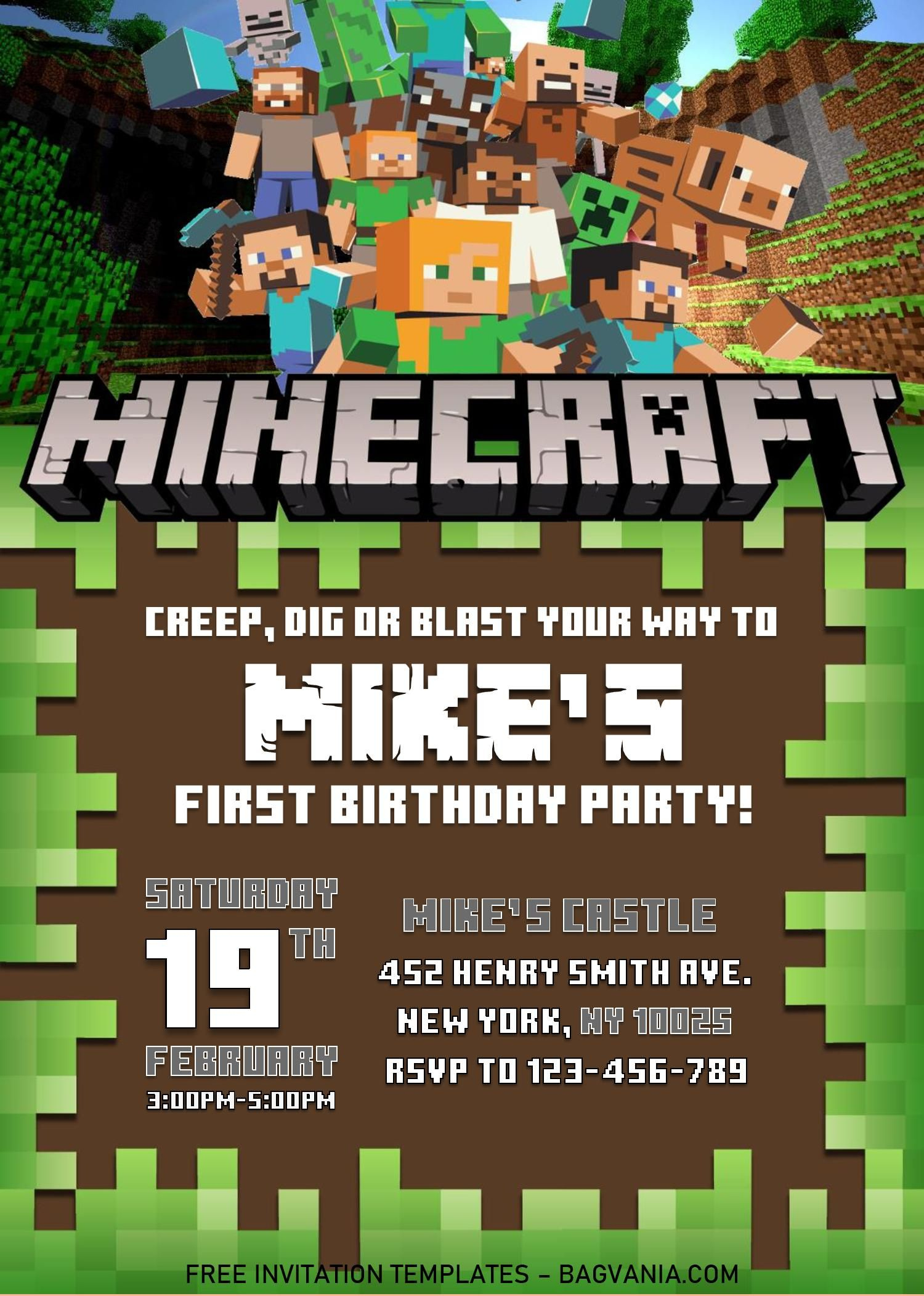 Minecraft Birthday Invitation Templates - Editable With Ms Word inside Free Printable Minecraft Invitations