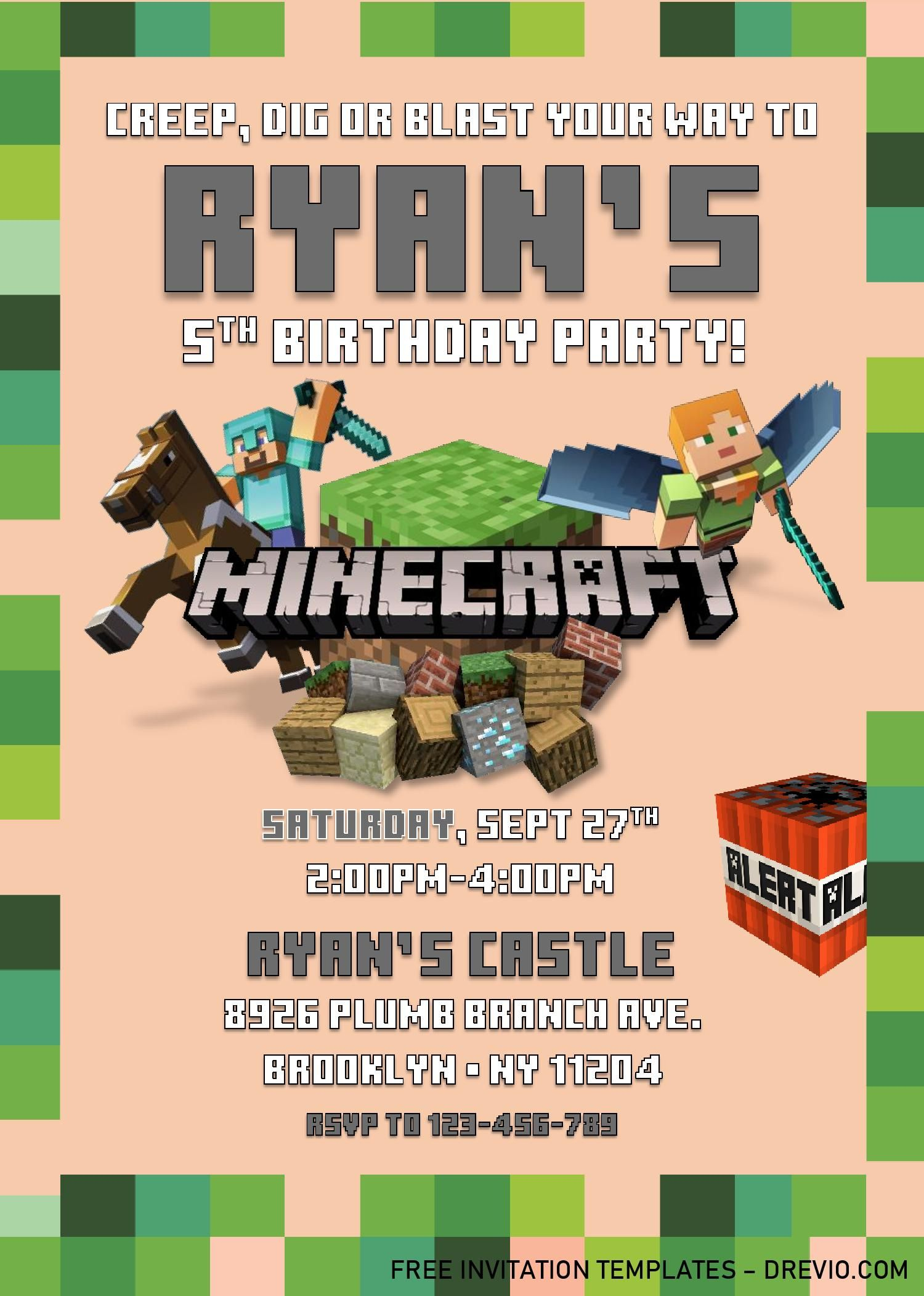 Minecraft Birthday Invitation Templates – Editable With Ms Word regarding Free Printable Minecraft Birthday Party Invitations Templates