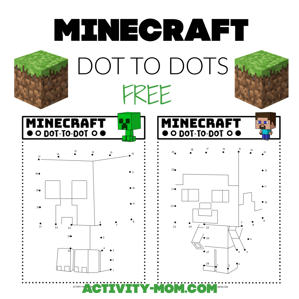 Minecraft Dot To Dots (Free Printable) - The Activity Mom for Free Printable Minecraft Activity Pages