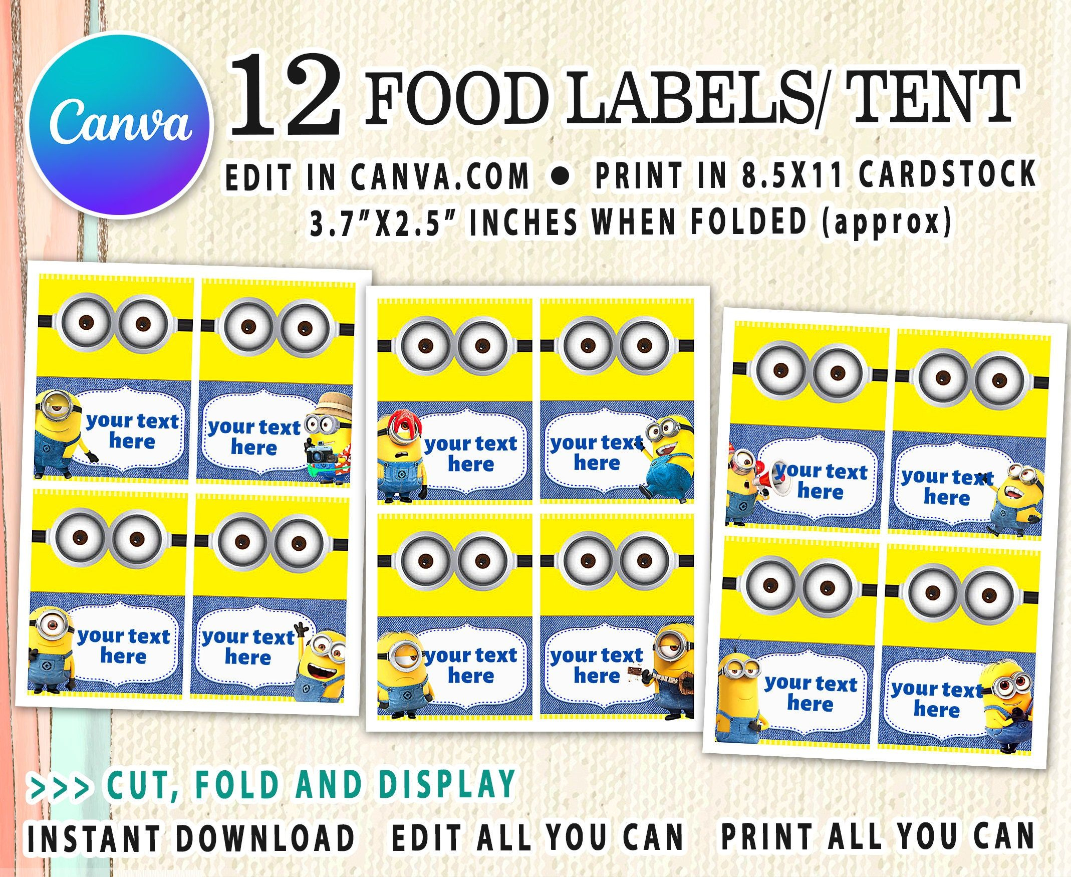 Minions Instant Download Editable, Printable, Digital Girl Boy intended for Free Printable Minion Food Labels