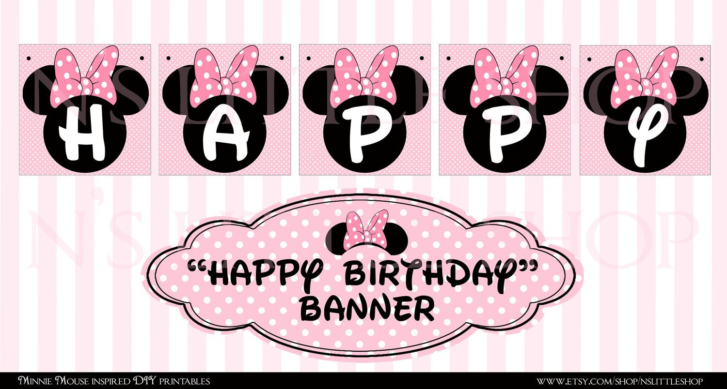 Minnie Mouse Inspired &amp;quot;Happy Birthday&amp;quot; Diy Printable Banner. $4.50 in Free Printable Minnie Mouse Birthday Banner