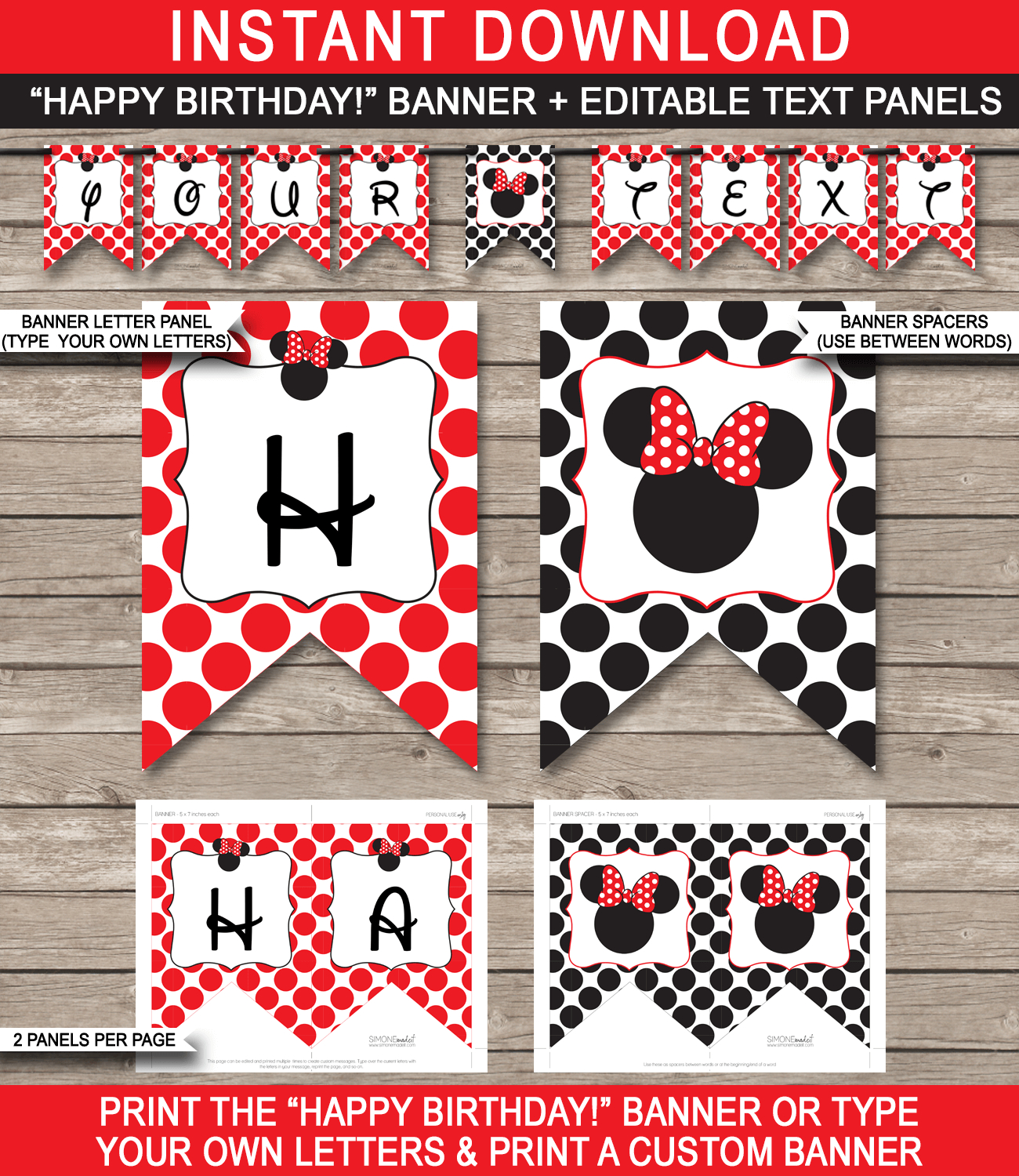 Minnie Mouse Party Banner Template - Red pertaining to Free Printable Minnie Mouse Birthday Banner