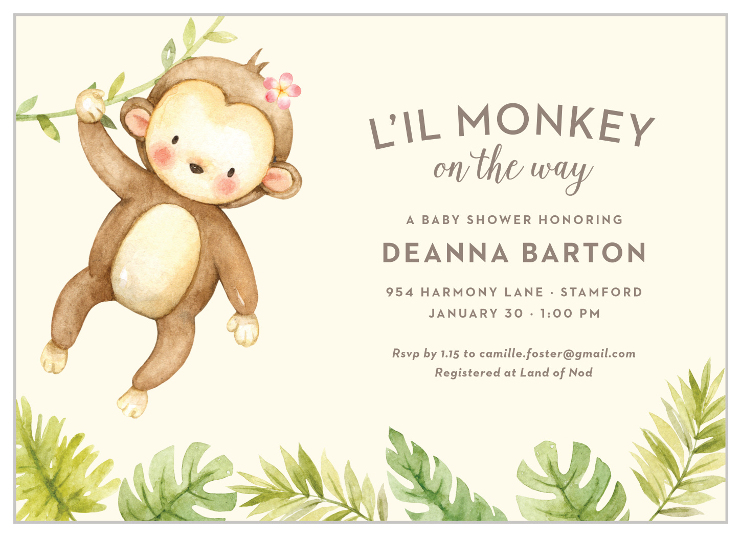 Monkey Tree Baby Shower Invitationsbasic Invite throughout Free Printable Monkey Girl Baby Shower Invitations