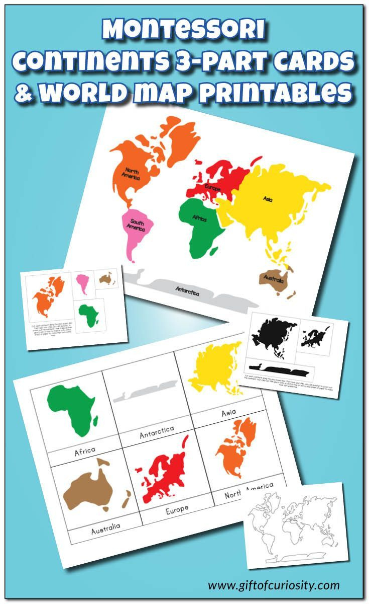 Montessori Continents 3-Part Cards And World Map Printables throughout Montessori World Map Free Printable