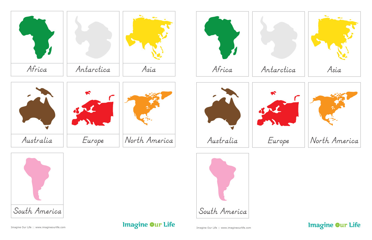 Montessori Continents Map &amp;amp; Quietbook With 3-Part Cards | Imagine with Montessori World Map Free Printable