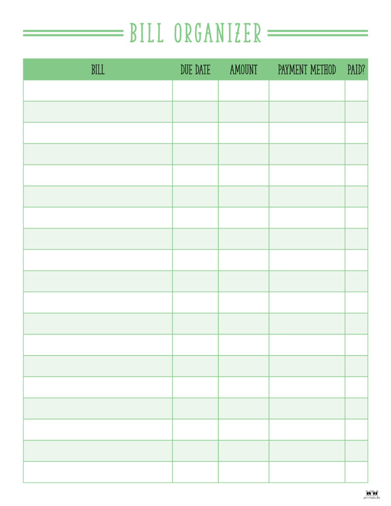 Monthly Bill Organizers - 18 Free Printables | Printabulls in Free Printable Weekly Bill Organizer