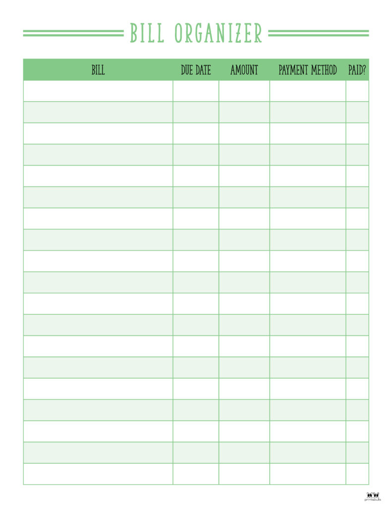 Monthly Bill Organizers - 18 Free Printables | Printabulls intended for Bill Binder Free Printables